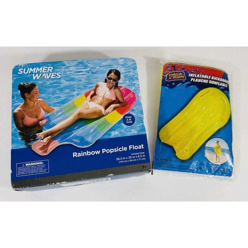 Summer Waves Inflatable Pool Rainbow Popsicle  Float Plus Kickboard Swimming